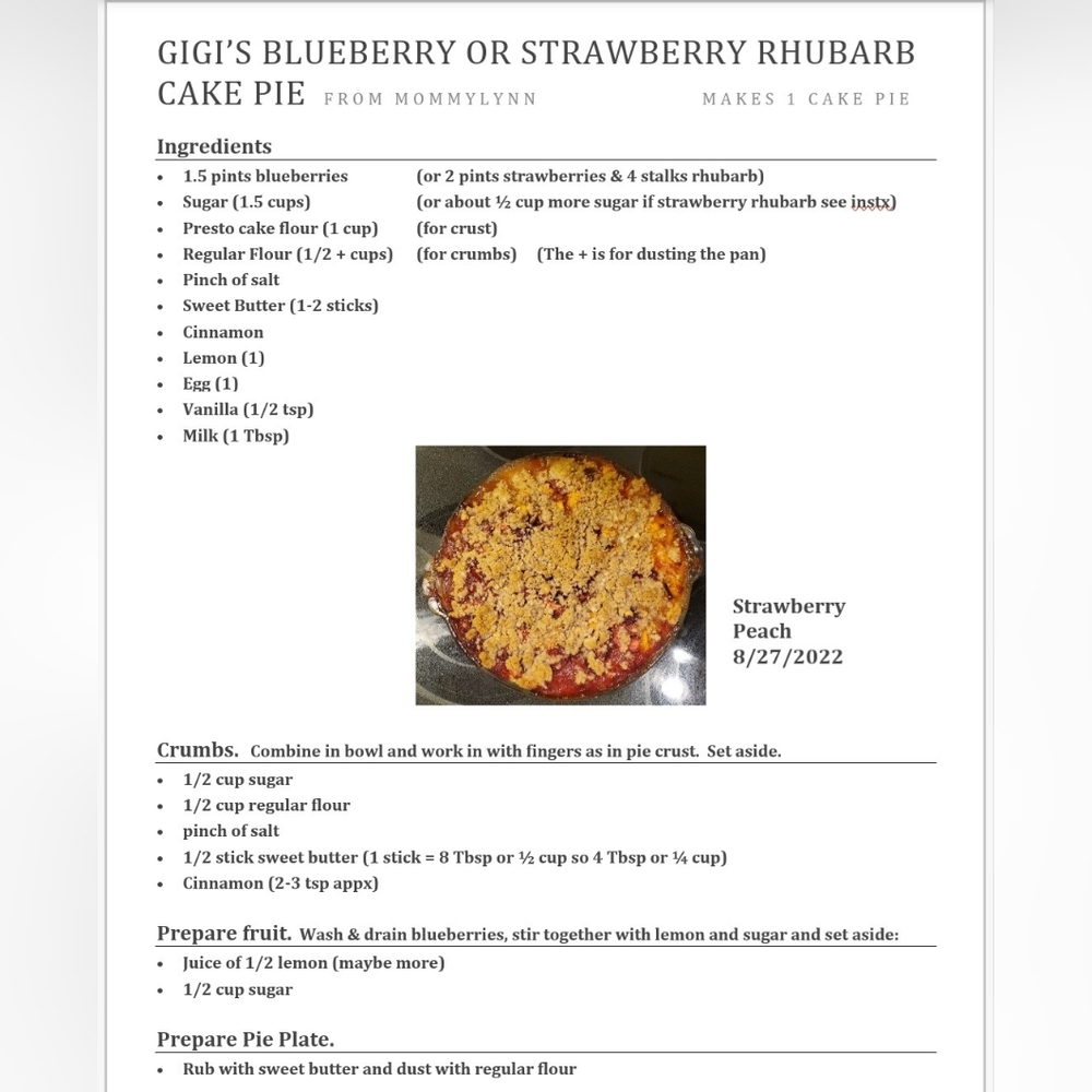 Gigi's Blueberry Cake Pie - Priceless!